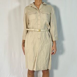 Alex Marie Linen 3/4 Sleeve Shirtdress Tan